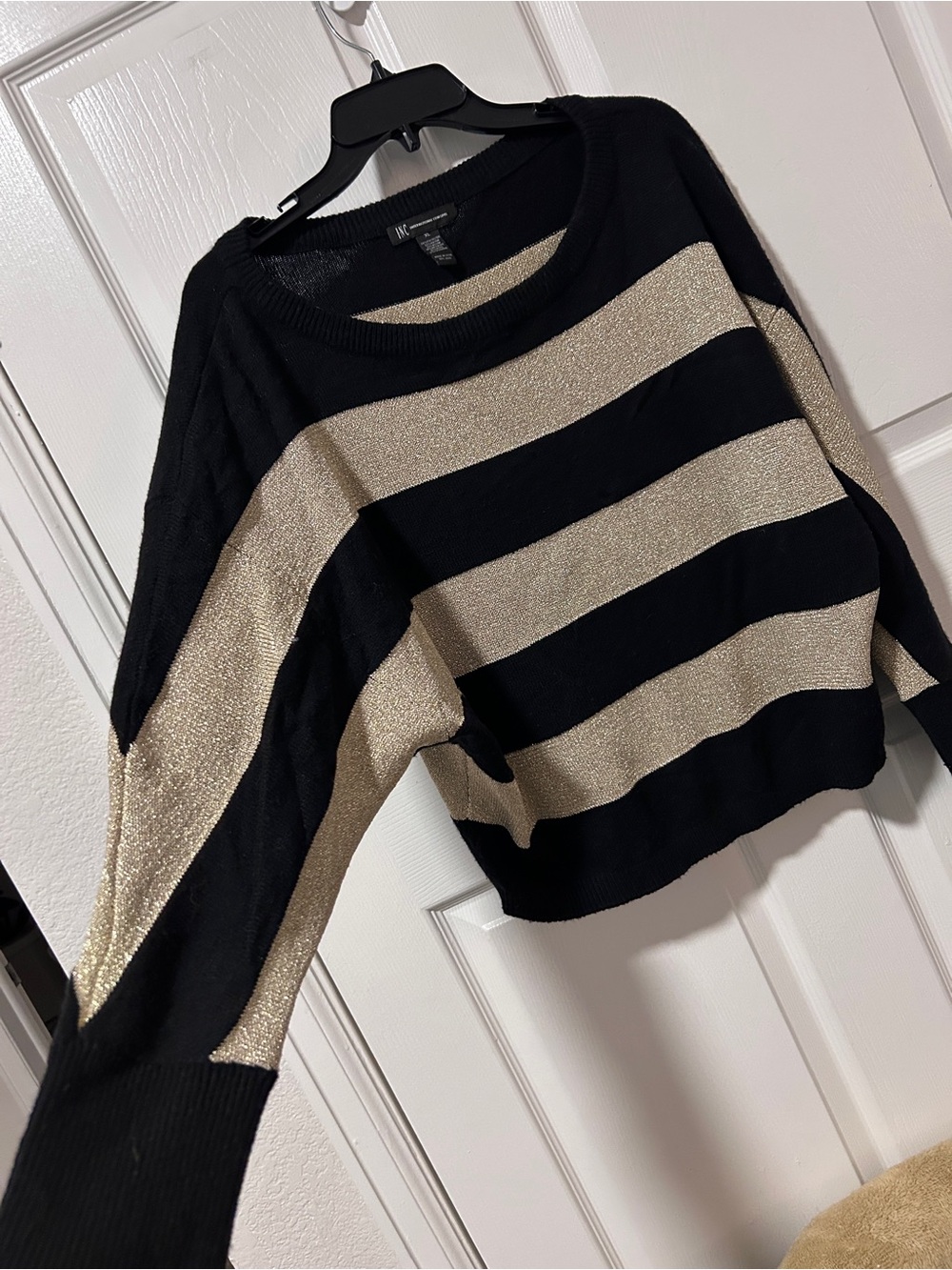 INC International Concepts Black and Gold Striped Crewneck Sweater
